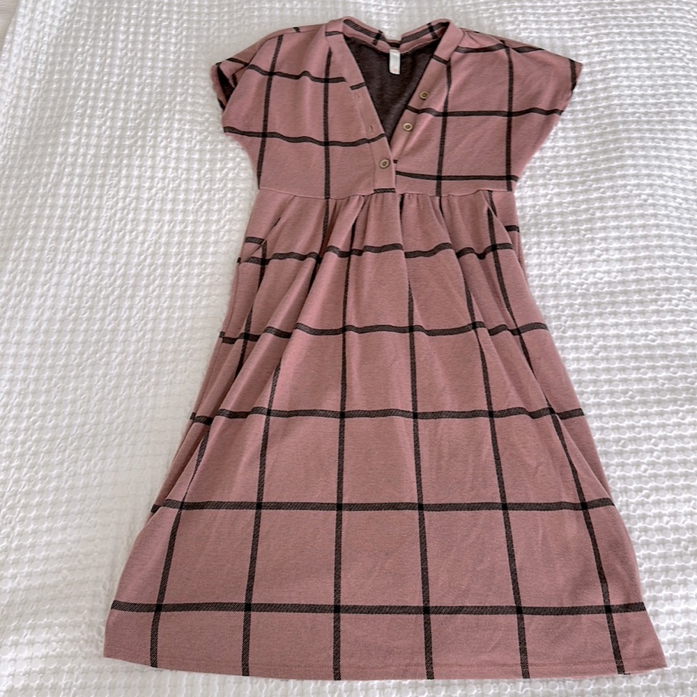 The Sherwood Grid Empire Dress in Mauve - Small